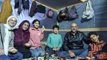 Amjed Tantesh com os filhos em Rafah